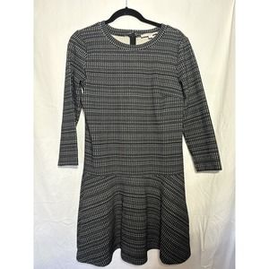 Loft Black White Knit Long Sleeve Drop Waist Dress Size‎ Medium Stretch EUC O15